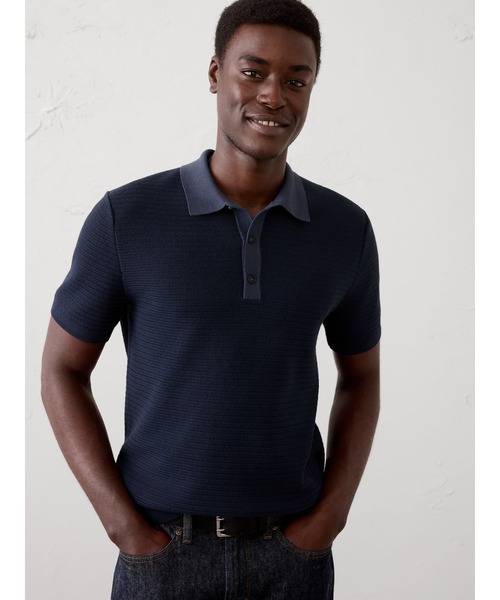 BANANA REPUBLIC FACTORY STORE(バナナリパブリック ファクトリーストア)の「BANANA REPUBLIC FACTORY STORE リファインド テクスチャー ポロセーター(ポロシャツ・メンズ・ネイビー/イエロー/ベージュ/ホワイト・XL/L/M/S)」の1枚目の写真