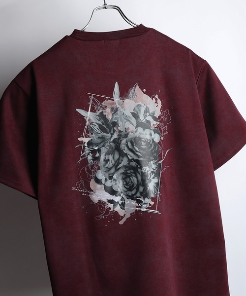 WESTSEA(ウエストシー)の「ヴィンテージライク フラワー バックプリントTシャツ / 花柄グラフィック オーバーサイズ 半袖Tシャツ(Tシャツ/カットソー・メンズ・ブラック/ワイン・L/M)」の6枚目の写真