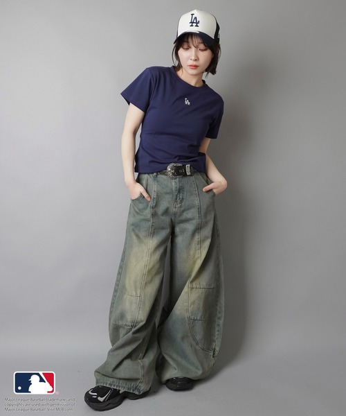 MLB(メジャーリーグベースボール)の「【MLB/メジャーリーグベースボール】半袖ピタカットソー/ワンポイント(Tシャツ/カットソー・レディース・ブラック/ネイビー/オフホワイト・ONESIZE)」の16枚目の写真