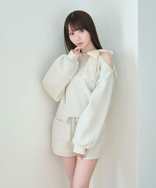 Rose Muse(ロゼミューズ)の「Organza ribbon sweat set up(セットアップ・レディース・オートミール/ピンク・FREE)」の2枚目の写真