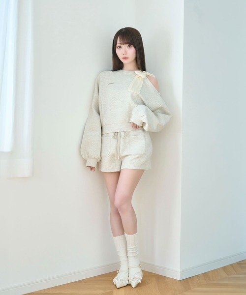 Rose Muse(ロゼミューズ)の「Organza ribbon sweat set up(セットアップ・レディース・オートミール/ピンク・FREE)」の3枚目の写真