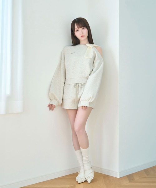 Rose Muse(ロゼミューズ)の「Organza ribbon sweat set up(セットアップ・レディース・オートミール/ピンク・FREE)」の4枚目の写真