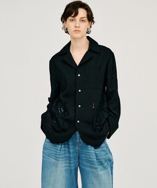 PRANK PROJECT(プランクプロジェクト)の「【2026Summer Pre-Order】オープンカラーエンブロイダリーシャツ / Open-Collar Embroidered Shirt(シャツ/ブラウス・レディース・ホワイト/ブラック・FREE)」の1枚目の写真