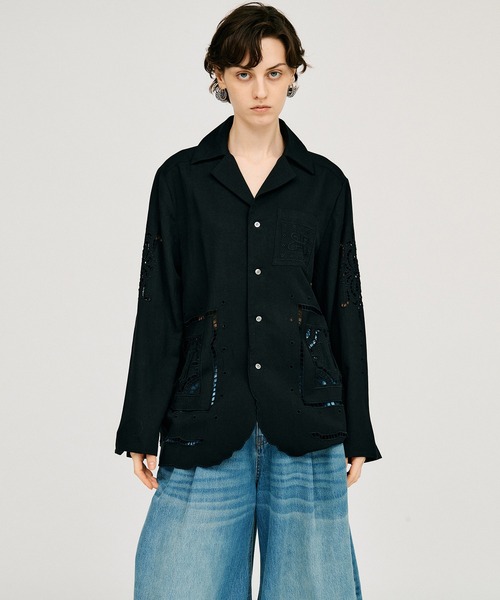 PRANK PROJECT(プランクプロジェクト)の「【2026Summer Pre-Order】オープンカラーエンブロイダリーシャツ / Open-Collar Embroidered Shirt(シャツ/ブラウス・レディース・ホワイト/ブラック・FREE)」の6枚目の写真