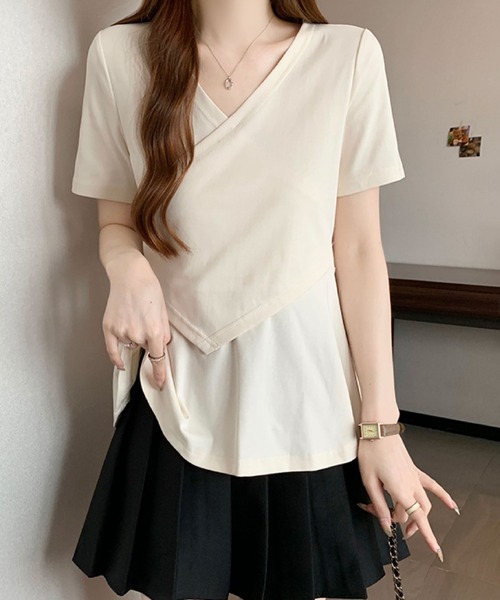 2ly2(トゥーリートゥー)の「レイヤード風アシンメトリーTシャツ(Tシャツ/カットソー・レディース・イエロー/ブラック/ベージュ/ダークグレー・FREE)」の15枚目の写真