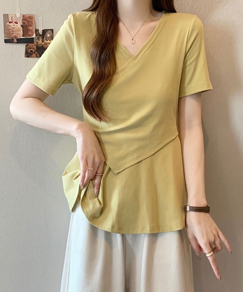2ly2(トゥーリートゥー)の「レイヤード風アシンメトリーTシャツ(Tシャツ/カットソー・レディース・イエロー/ブラック/ベージュ/ダークグレー・FREE)」の12枚目の写真