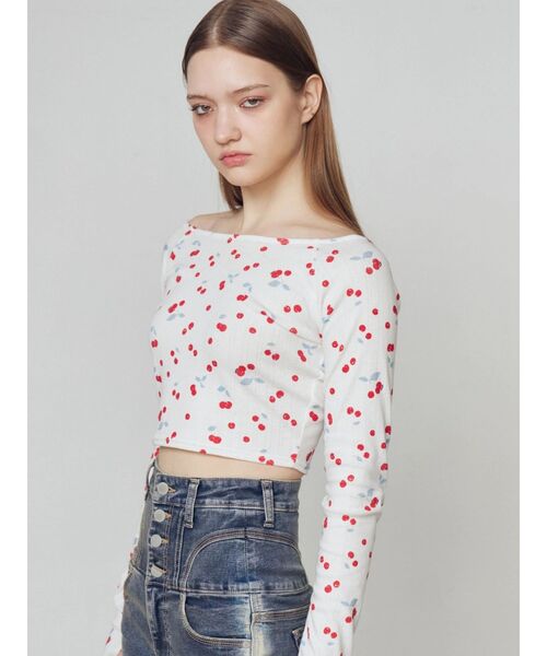 EMODA（エモダ）の「アイレットレイヤードキャミソールクロップドロンT（Tシャツ/カットソー・レディース・ホワイト/グレー/ブラック・FREE）」の13枚目の写真