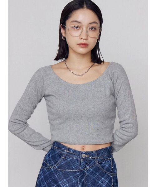 EMODA（エモダ）の「アイレットレイヤードキャミソールクロップドロンT（Tシャツ/カットソー・レディース・ホワイト/グレー/ブラック・FREE）」の22枚目の写真