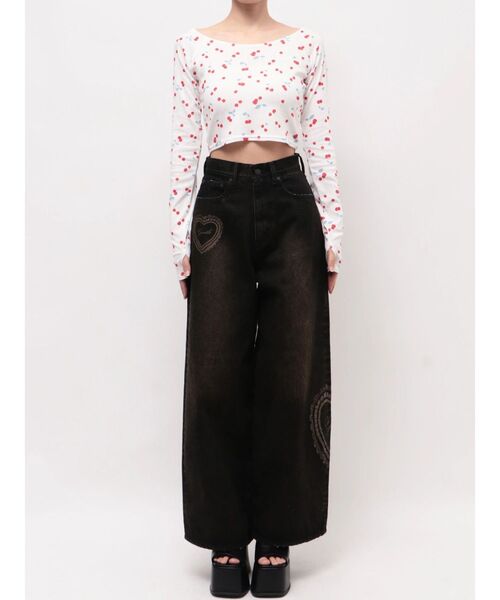 EMODA（エモダ）の「アイレットレイヤードキャミソールクロップドロンT（Tシャツ/カットソー・レディース・ホワイト/グレー/ブラック・FREE）」の9枚目の写真