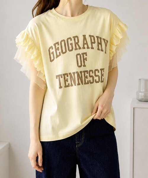 SallyLunn（サリーラン）の「【主役級トップス】一枚で可愛いフリルロゴTシャツ（Tシャツ/カットソー・レディース・ホワイト/グレー/イエロー・MEDIUM/LARGE）」の9枚目の写真