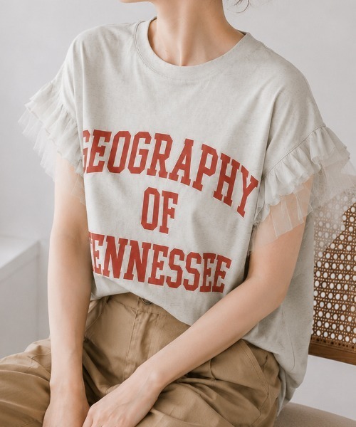 SallyLunn（サリーラン）の「【主役級トップス】一枚で可愛いフリルロゴTシャツ（Tシャツ/カットソー・レディース・ホワイト/グレー/イエロー・MEDIUM/LARGE）」の10枚目の写真