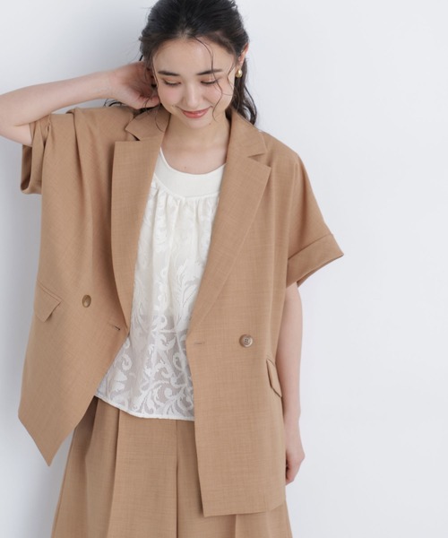 N.(N. Natural Beauty Basic)(エヌエヌナチュラルビューティーベーシック)の「リネンライク SETUP ハーフスリーブジャケット(テーラードジャケット・レディース・キャメル/ベージュ/チャコールグレー・フリ-)」の1枚目の写真