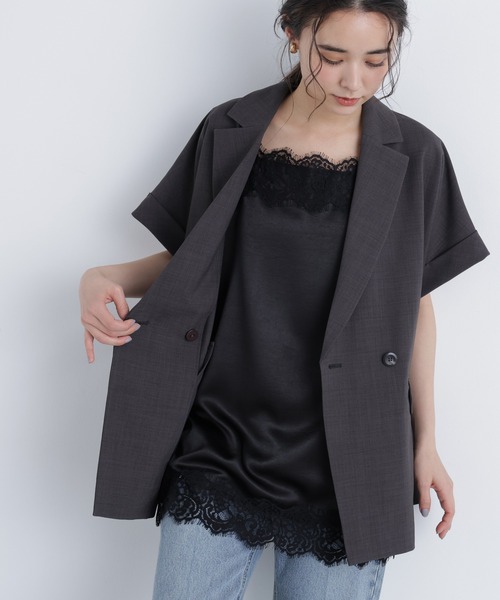 N.(N. Natural Beauty Basic)(エヌエヌナチュラルビューティーベーシック)の「リネンライク SETUP ハーフスリーブジャケット(テーラードジャケット・レディース・キャメル/ベージュ/チャコールグレー・フリ-)」の9枚目の写真