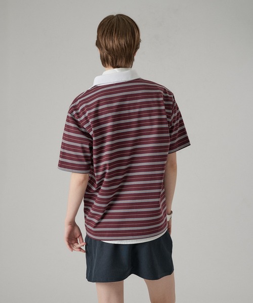 ONCILY(オンシェリー)の「MULTI BORDER POLO TEE WITH HEART BUTTON / マルチボーダーポロTシャツ(ハートボタン)(ポロシャツ・メンズ・ボルドー/ブラック/チャコールグレー・SMALL/MEDIUM/LARGE)」の13枚目の写真
