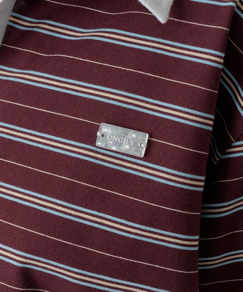 ONCILY(オンシェリー)の「MULTI BORDER POLO TEE WITH HEART BUTTON / マルチボーダーポロTシャツ(ハートボタン)(ポロシャツ・メンズ・ボルドー/ブラック/チャコールグレー・SMALL/MEDIUM/LARGE)」の20枚目の写真