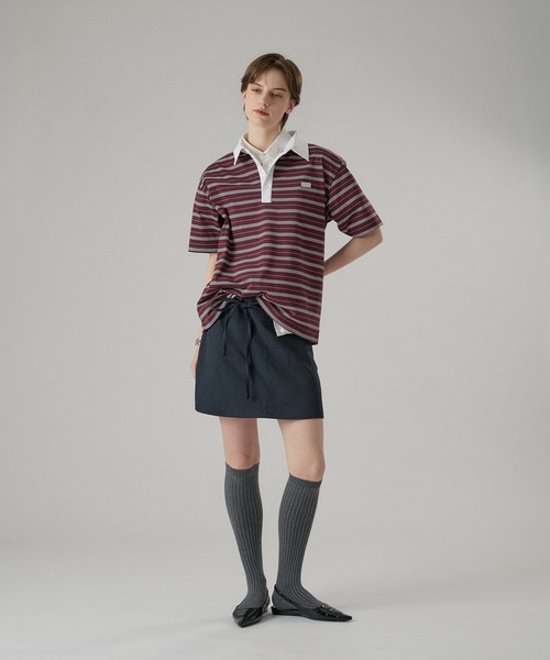 ONCILY(オンシェリー)の「MULTI BORDER POLO TEE WITH HEART BUTTON / マルチボーダーポロTシャツ(ハートボタン)(ポロシャツ・メンズ・ボルドー/ブラック/チャコールグレー・SMALL/MEDIUM/LARGE)」の22枚目の写真