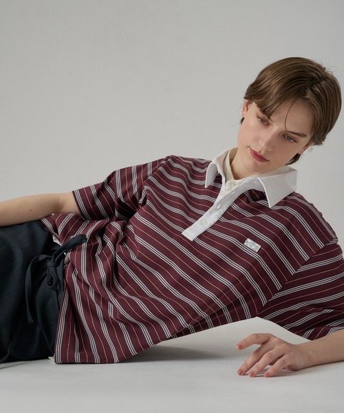 ONCILY(オンシェリー)の「MULTI BORDER POLO TEE WITH HEART BUTTON / マルチボーダーポロTシャツ(ハートボタン)(ポロシャツ・メンズ・ボルドー/ブラック/チャコールグレー・SMALL/MEDIUM/LARGE)」の14枚目の写真
