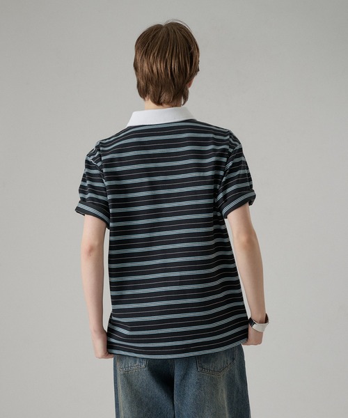ONCILY(オンシェリー)の「MULTI BORDER POLO TEE WITH HEART BUTTON / マルチボーダーポロTシャツ(ハートボタン)(ポロシャツ・メンズ・ボルドー/ブラック/チャコールグレー・SMALL/MEDIUM/LARGE)」の17枚目の写真