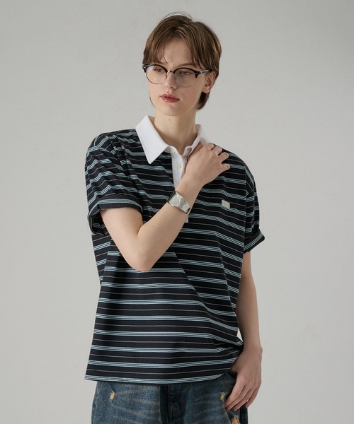 ONCILY(オンシェリー)の「MULTI BORDER POLO TEE WITH HEART BUTTON / マルチボーダーポロTシャツ(ハートボタン)(ポロシャツ・メンズ・ボルドー/ブラック/チャコールグレー・SMALL/MEDIUM/LARGE)」の16枚目の写真