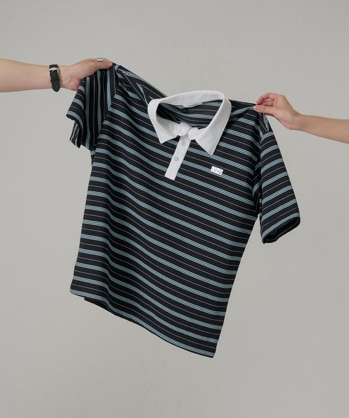 ONCILY(オンシェリー)の「MULTI BORDER POLO TEE WITH HEART BUTTON / マルチボーダーポロTシャツ(ハートボタン)(ポロシャツ・メンズ・ボルドー/ブラック/チャコールグレー・SMALL/MEDIUM/LARGE)」の19枚目の写真