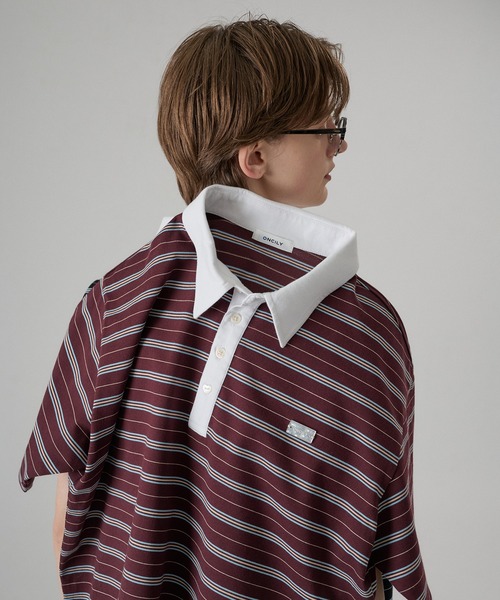 ONCILY(オンシェリー)の「MULTI BORDER POLO TEE WITH HEART BUTTON / マルチボーダーポロTシャツ(ハートボタン)(ポロシャツ・メンズ・ボルドー/ブラック/チャコールグレー・SMALL/MEDIUM/LARGE)」の21枚目の写真