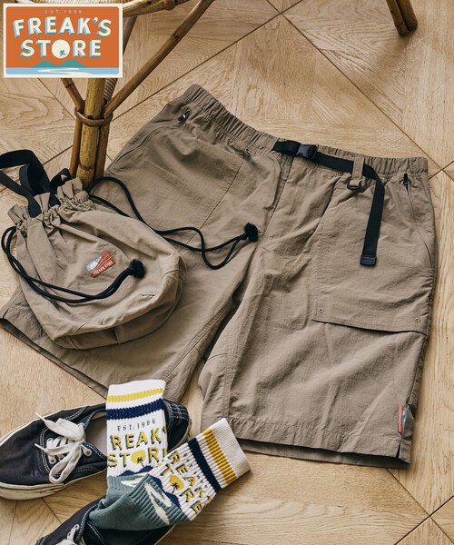FREAK'S STORE(フリークスストア)の「FREAK'S STORE for BEACH & FES リラックスフィット 撥水 リサイクルナイロン ウェビングベルト ショーツ/短パン/バッグ付き(その他パンツ・メンズ・チャコールグレー/ブラック/ベージュ/パープル/その他/マルチ/ブラック系その他/レオパード/ブラック系その他2/オリーブ・SMALL/MEDIUM/LARGE)」の11枚目の写真