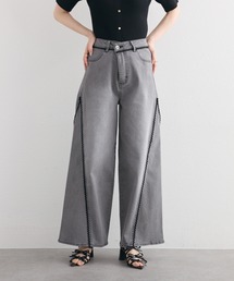【SMサイズ展開あり】レース付きワイドデニムパンツ