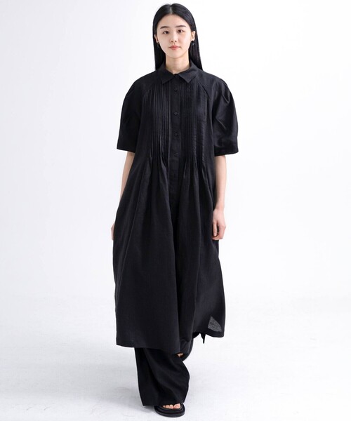 Bshop(ビショップ)の「eunoia | リネン ピンタック半袖ワンピース WOMEN(ワンピース・レディース・ブラック/クリーム/ピンク・S)」の22枚目の写真