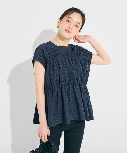 coca(coca)(コカ)の「シアーチェックリボンブラウス(シャツ/ブラウス・レディース・ネイビー/ホワイト・L/M)」の12枚目の写真