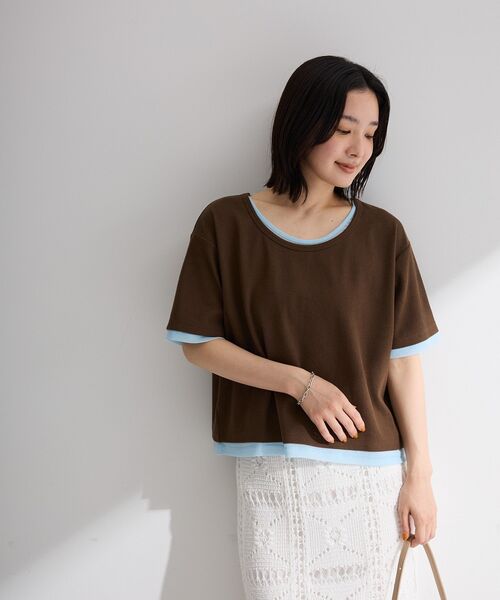 Green Parks(グリーンパークス)の「チュールレイヤードボックスプルオーバー(Tシャツ/カットソー・レディース・ブラウン/チャコールグレー/オフホワイト・FREE)」の7枚目の写真