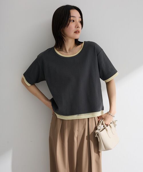 Green Parks(グリーンパークス)の「チュールレイヤードボックスプルオーバー(Tシャツ/カットソー・レディース・ブラウン/チャコールグレー/オフホワイト・FREE)」の14枚目の写真