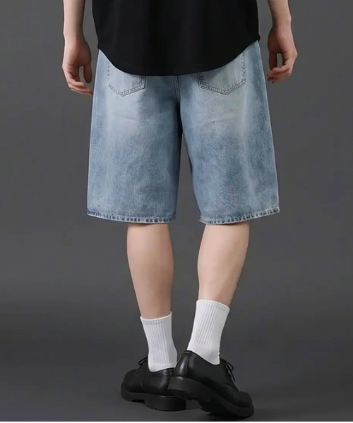 revertical(リバーティカル)の「ヴィンテージウォッシュ デニムショートパンツ/ケミカル加工 ハーフパンツ(デニムパンツ・メンズ・ブルー/サックスブルー/ブラック・X-LARGE/LARGE/MEDIUM)」の9枚目の写真