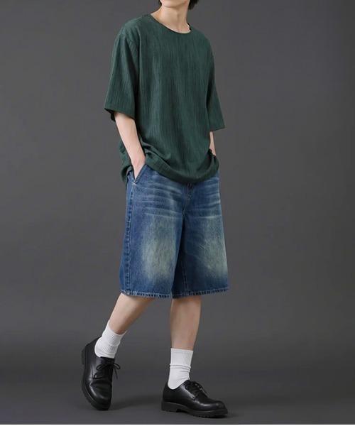 revertical(リバーティカル)の「ヴィンテージウォッシュ デニムショートパンツ/ケミカル加工 ハーフパンツ(デニムパンツ・メンズ・ブルー/サックスブルー/ブラック・X-LARGE/LARGE/MEDIUM)」の15枚目の写真