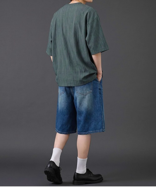 revertical(リバーティカル)の「ヴィンテージウォッシュ デニムショートパンツ/ケミカル加工 ハーフパンツ(デニムパンツ・メンズ・ブルー/サックスブルー/ブラック・X-LARGE/LARGE/MEDIUM)」の17枚目の写真