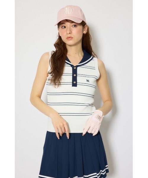 RIENDA GOLF(リエンダゴルフ)の「【RIENDA GOLF 一部店舗・WEB限定】マリンボーダーニットトップス(ニット/セーター・レディース・ホワイト/ライトブルー/ベージュ・MEDIUM/SMALL)」の5枚目の写真