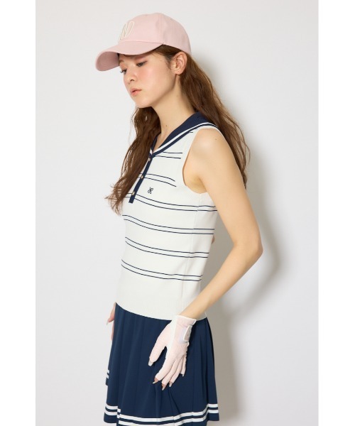 RIENDA GOLF(リエンダゴルフ)の「【RIENDA GOLF 一部店舗・WEB限定】マリンボーダーニットトップス(ニット/セーター・レディース・ホワイト/ライトブルー/ベージュ・MEDIUM/SMALL)」の6枚目の写真