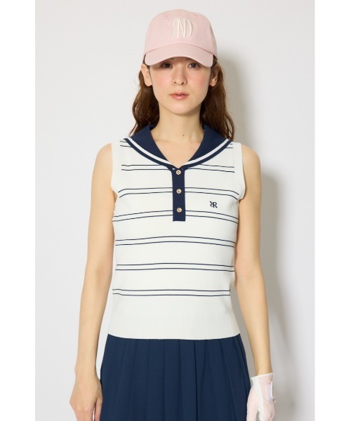 RIENDA GOLF(リエンダゴルフ)の「【RIENDA GOLF 一部店舗・WEB限定】マリンボーダーニットトップス(ニット/セーター・レディース・ホワイト/ライトブルー/ベージュ・MEDIUM/SMALL)」の8枚目の写真