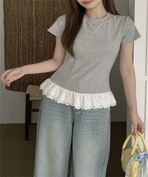 裾綿レースフリルTシャツ