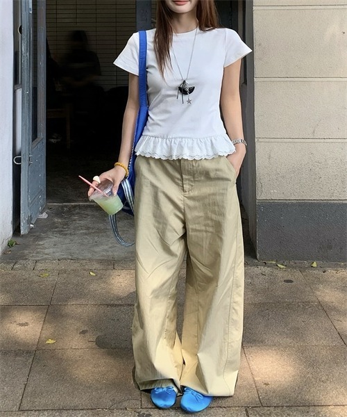 Dream garden(ドリームガーデン)の「裾綿レースフリルTシャツ(Tシャツ/カットソー・レディース・杢グレー/ホワイト・S/M/L/XL/XXL)」の4枚目の写真