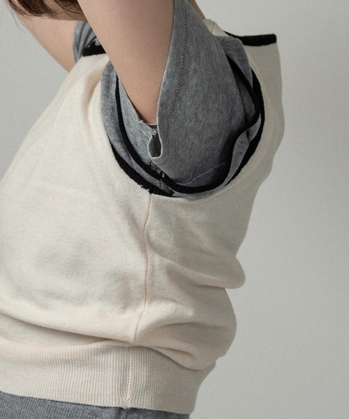 lawgy（ラウジー）の「piping knit sleeveless top / パイピングニットスリーブレストップ（その他トップス・レディース・アイボリー/グレー・FREE）」の10枚目の写真