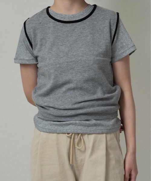 lawgy（ラウジー）の「piping knit sleeveless top / パイピングニットスリーブレストップ（その他トップス・レディース・アイボリー/グレー・FREE）」の7枚目の写真