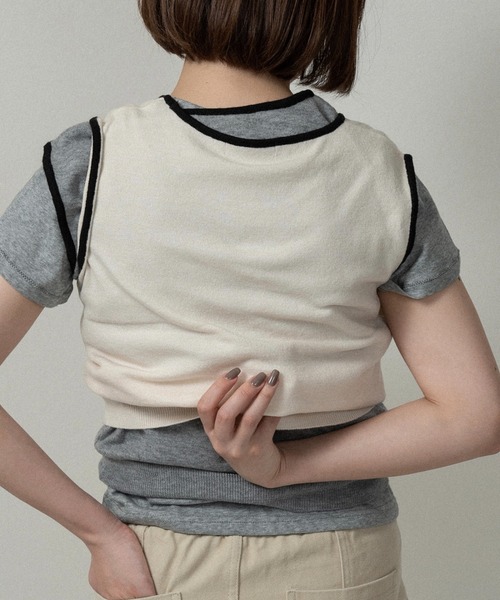 lawgy（ラウジー）の「piping knit sleeveless top / パイピングニットスリーブレストップ（その他トップス・レディース・アイボリー/グレー・FREE）」の14枚目の写真