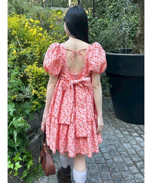 LILY BROWN(リリーブラウン)の「ジャガードボリュームバックリボンミニワンピース(ワンピース・レディース・ホワイト/オレンジ/ブラック・F)」の6枚目の写真