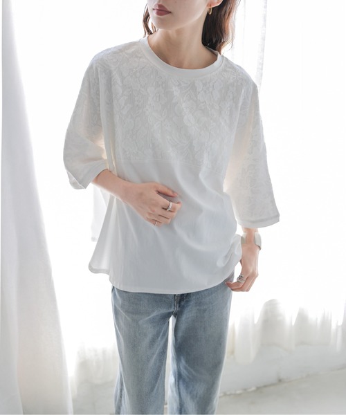 La-gemme(ラジェム)の「花柄レース ドルマンスリーブ トップス(Tシャツ/カットソー・レディース・ブラック/ホワイト・フリー)」の8枚目の写真