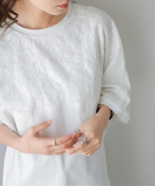 La-gemme(ラジェム)の「花柄レース ドルマンスリーブ トップス(Tシャツ/カットソー・レディース・ブラック/ホワイト・フリー)」の10枚目の写真