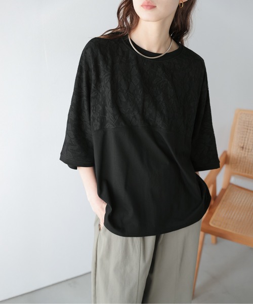 La-gemme(ラジェム)の「花柄レース ドルマンスリーブ トップス(Tシャツ/カットソー・レディース・ブラック/ホワイト・フリー)」の11枚目の写真