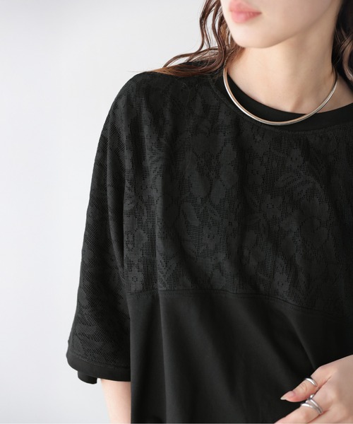 La-gemme(ラジェム)の「花柄レース ドルマンスリーブ トップス(Tシャツ/カットソー・レディース・ブラック/ホワイト・フリー)」の12枚目の写真