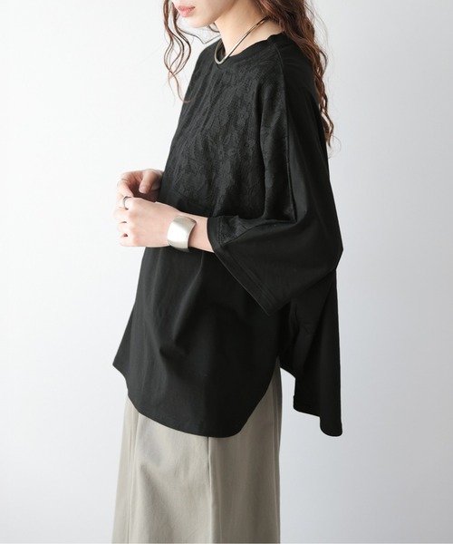 La-gemme(ラジェム)の「花柄レース ドルマンスリーブ トップス(Tシャツ/カットソー・レディース・ブラック/ホワイト・フリー)」の13枚目の写真