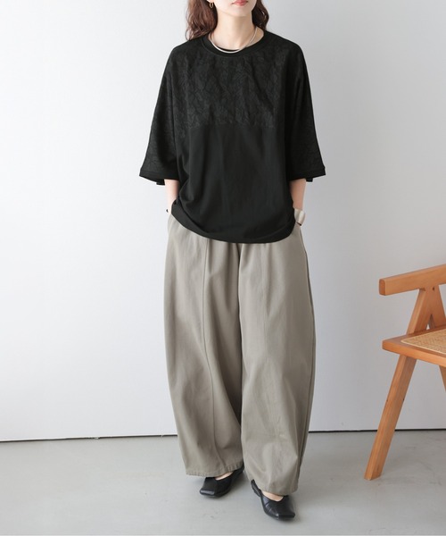 La-gemme(ラジェム)の「花柄レース ドルマンスリーブ トップス(Tシャツ/カットソー・レディース・ブラック/ホワイト・フリー)」の14枚目の写真