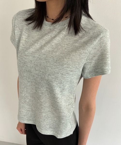 FUULLY STUDIO(フーリィーステューディオ)の「ピンボーダーTEE(Tシャツ/カットソー・レディース・グリーン/ブラック・FREE)」の2枚目の写真